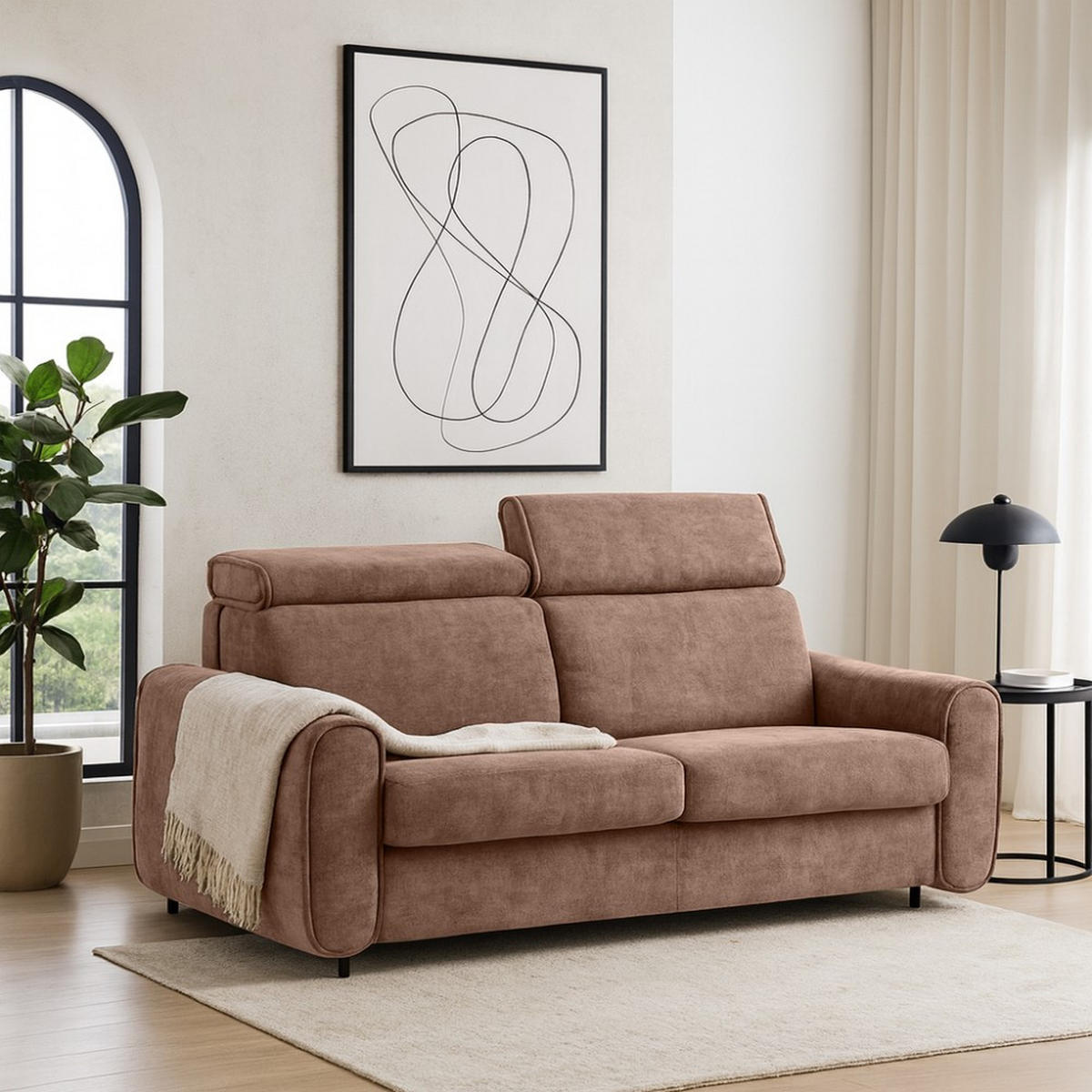 SCHLAFSOFA Pavarti mit italienischem Gestell, 180x195, Hellbraun - Hellbraun/Schwarz, Holzwerkstoff/Textil (234/88/100cm) - Beautysofa