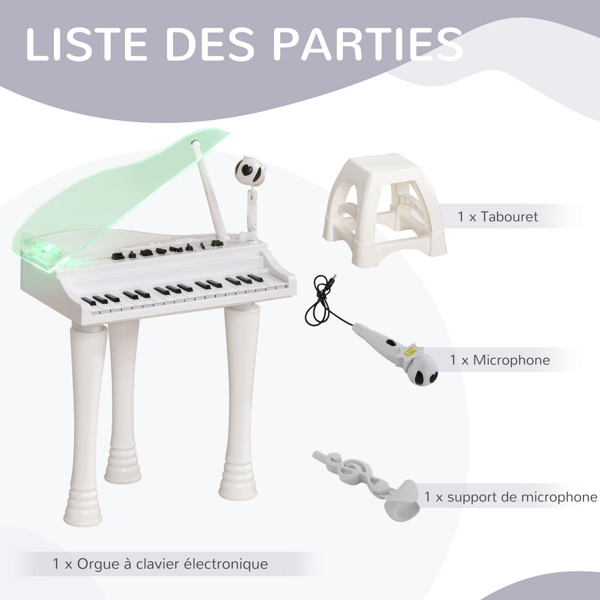 KINDERPIANO DE-18645 32 Tasten mit Mikrofon & LED Weiß - Weiß, Kunststoff (30.5/60.4/37cm) - ComfortXL