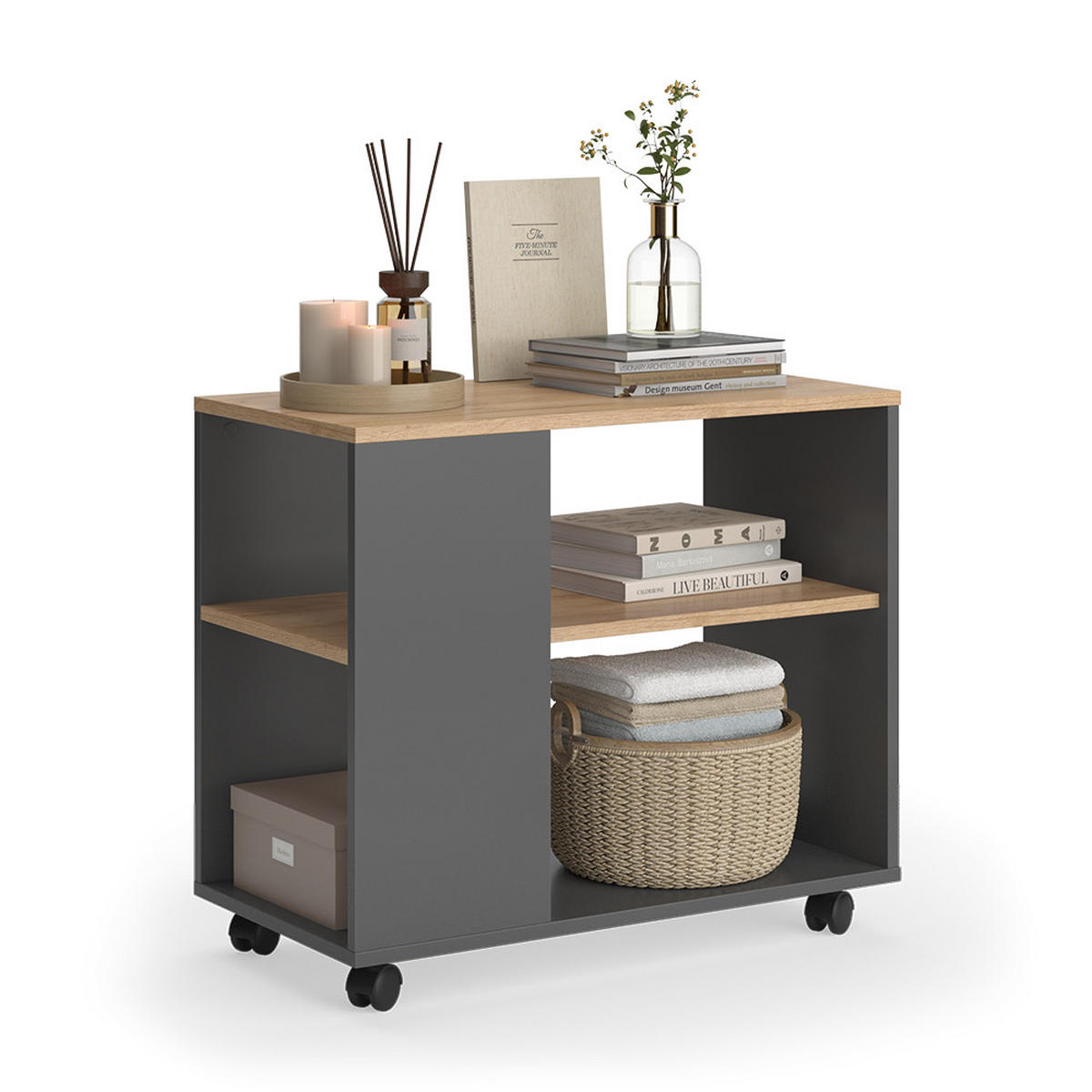 COUCHTISCH Marian Goldkraft Eiche/Anthrazit 70 x 36.6 cm mit Rollen - Anthrazit/Eiche Wotan, Holzwerkstoff (36.6/70/61cm) - Vicco