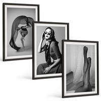 BILDER SET 3er Set - 40x60 cm Schwarzer Rahmen - Schwarz-Weiß-Porträts von Frauen - Schwarz, Kunststoff (40/60cm) - TULUP