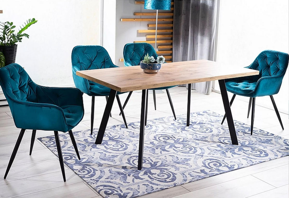 ESSTISCH Brick Eiche Artisan / Schwarz 120-160 / 80 / 75cm - Eichefarben/Schwarz, Holz/Holzwerkstoff (80/120/75cm) - Feldmann-Wohnen