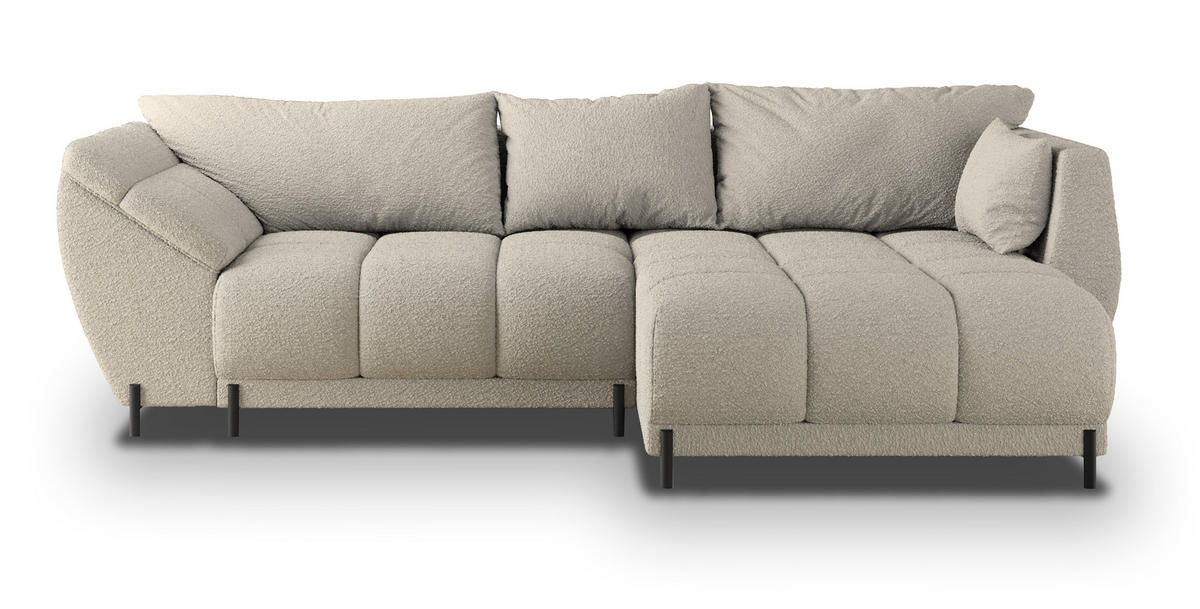 ECKSOFA VESTANO R-S Beige Boucle-Stoff mit Schlaffunktion - Beige, Holz (287/182cm) - MASSENO