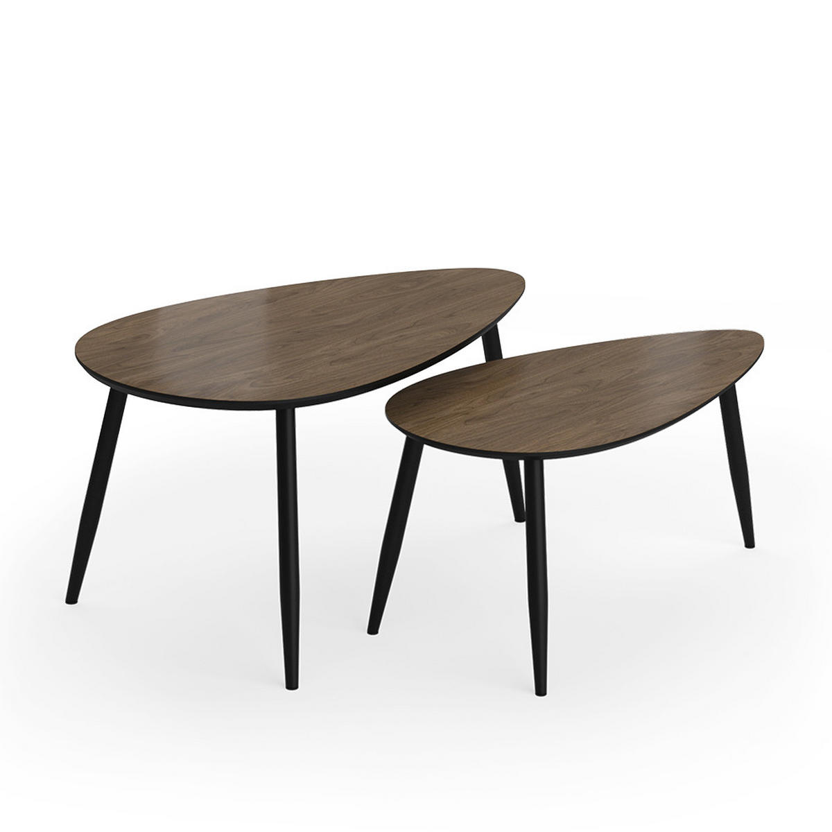 COUCHTISCH-SET Veyo Walnuss/Schwarz 98 x 60 cm Set, 2 Teile - Walnussfarben/Schwarz, Holzwerkstoff (60/98/48cm) - Vicco