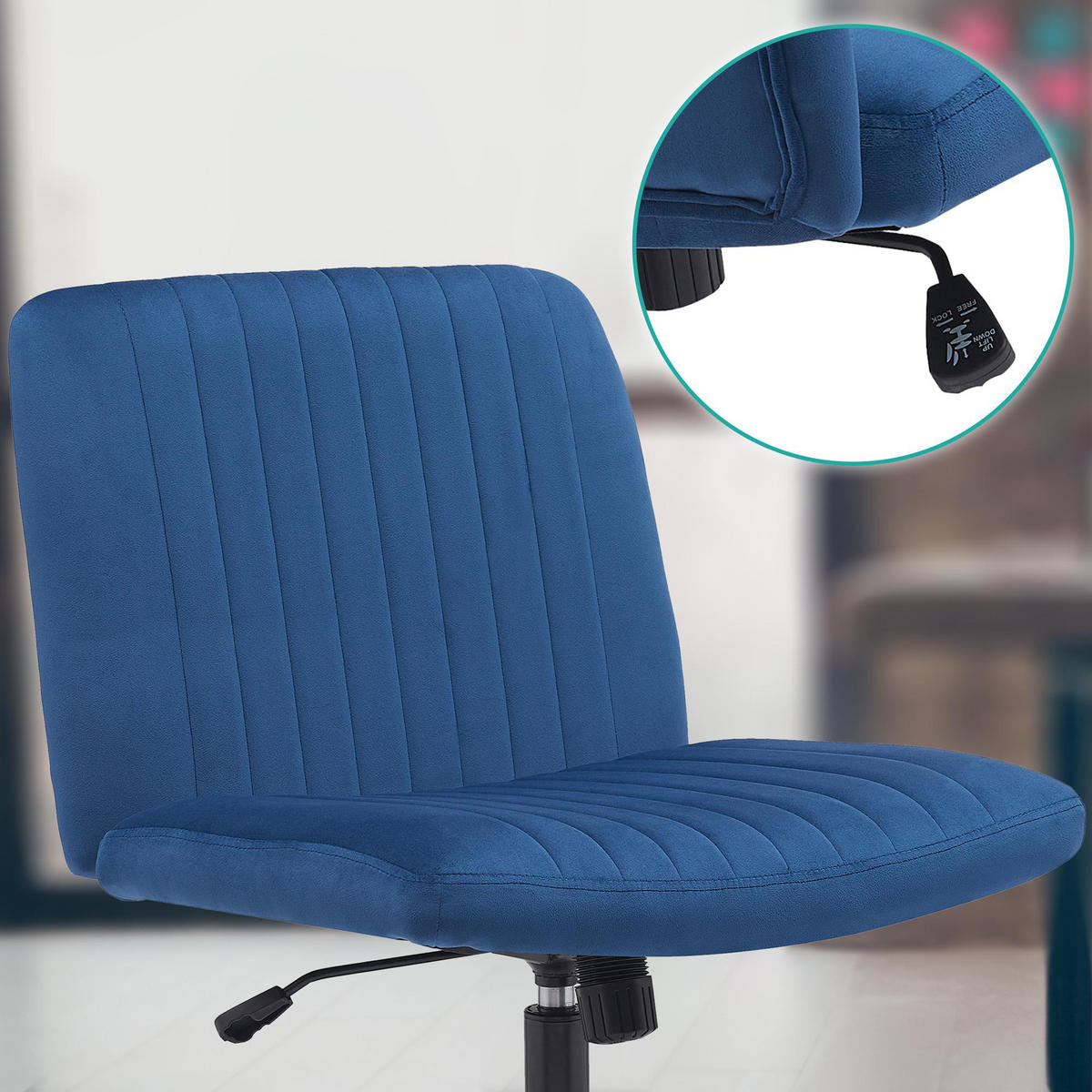 BÜROSTUHL Lynox Samt blau - Blau/Schwarz, Metall (62/98/65cm) - TPFLiving