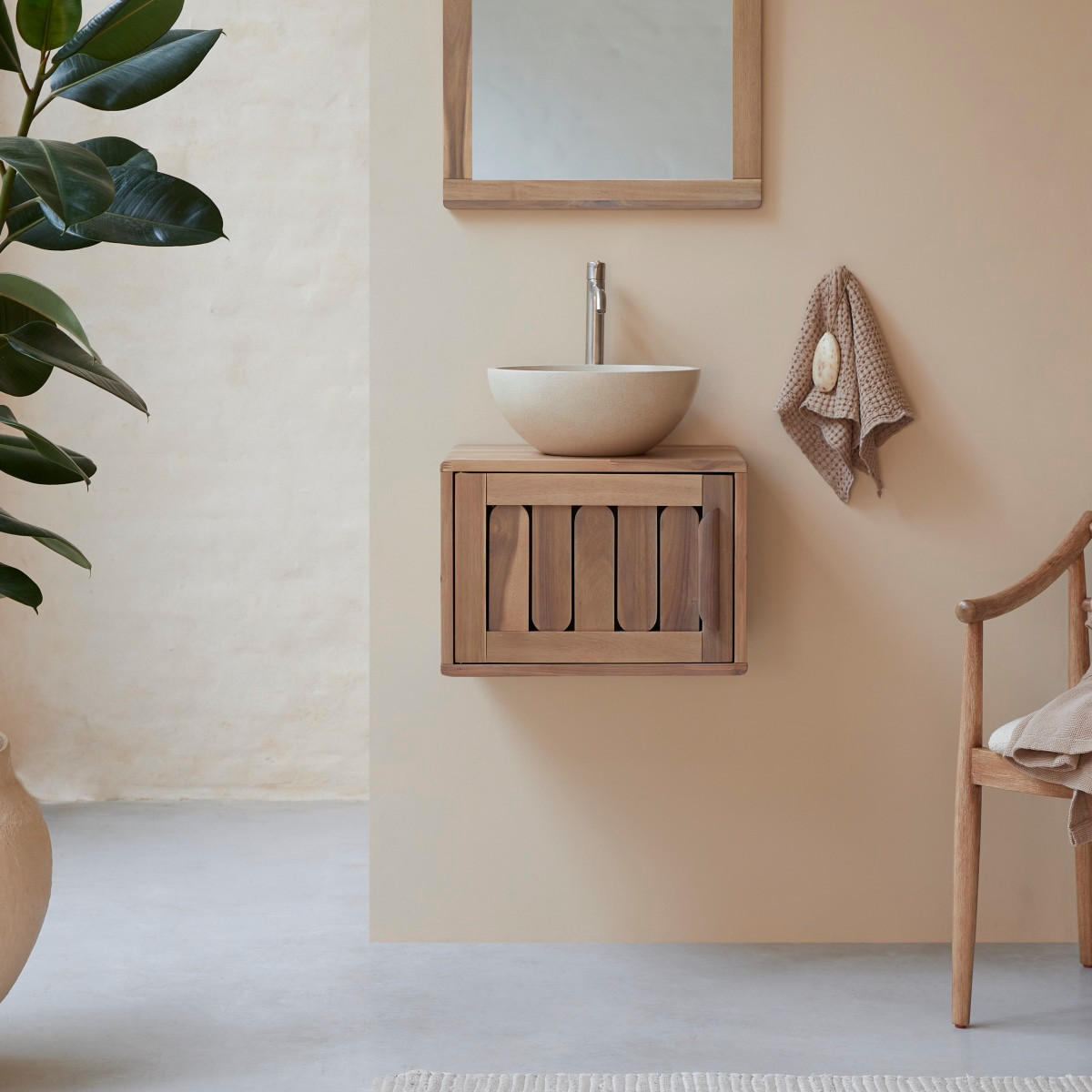 BADEZIMMERMÖBEL Lila Natur aus Akazie - Naturfarben, Holz (50/35/40cm) - Tikamoon