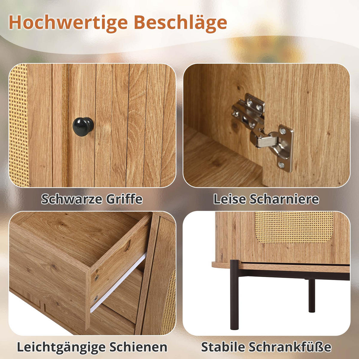 SIDEBOARD in Holzoptik Ovaler Aufbewahrungsschrank mit verstellbare Einlegeböden und Schiebetüren, B140/T38/H77,5(cm) - Schwarz/Naturfarben, Holzwerkstoff/Metall (140/77.5/38cm) - STILVORA