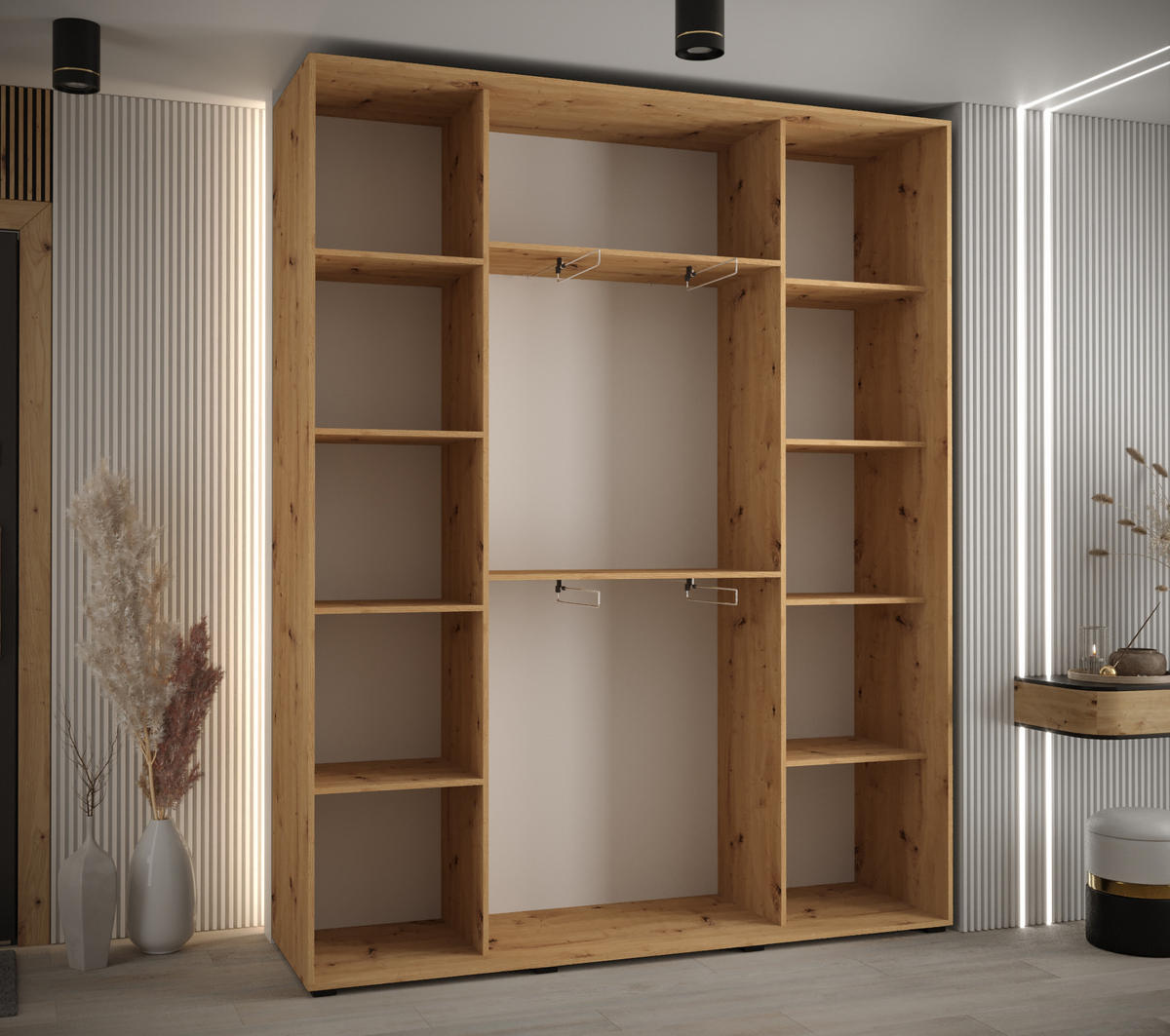 SCHWEBETÜRENSCHRANK 235,2/190/45 3-türig - Schwarz/Weiß, Holz/Metall (190/235/45cm) - Abiks Möbel