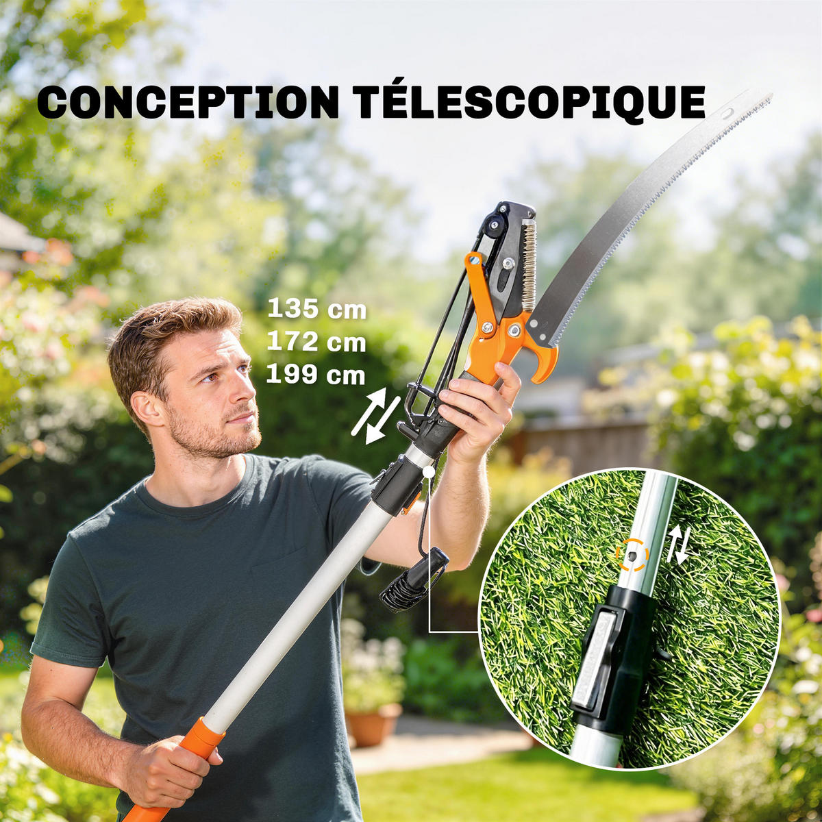 TELESKOPASTSCHNEIDER 2-in-1 DE-13862 mit Handbügelsäge und Astschere - Orange, Metall (16.5/3.5/200cm) - ComfortXL