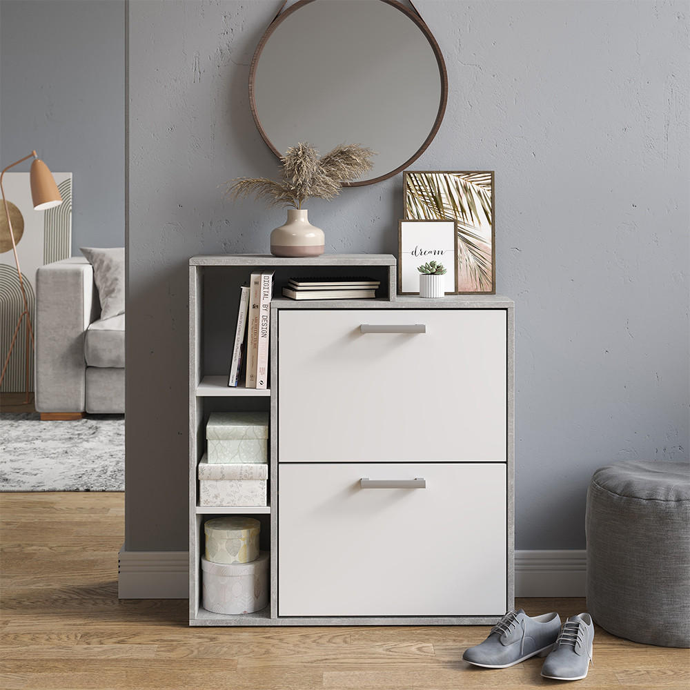 SCHUHKIPPER Orlando Beton 24.5 x 90 cm - Weiß/Grau, Holzwerkstoff (24.5/90/80cm) - Vicco