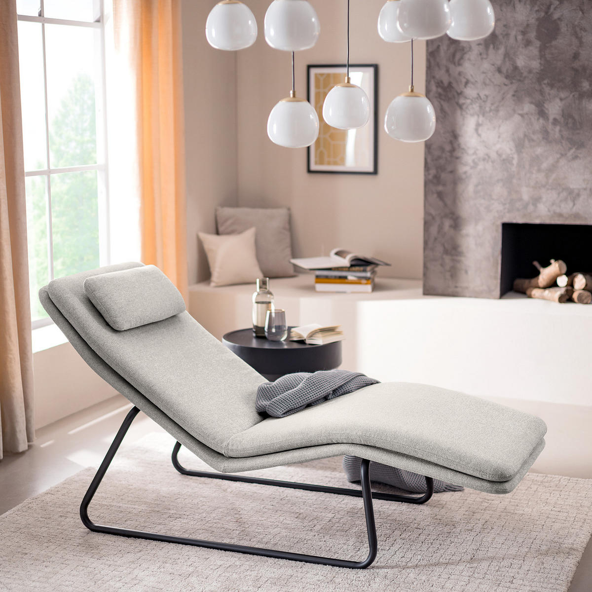 RELAXLIEGE - Webstoff - Hellgrau/Schwarz, Textil/Metall (70/88/168cm) - home24