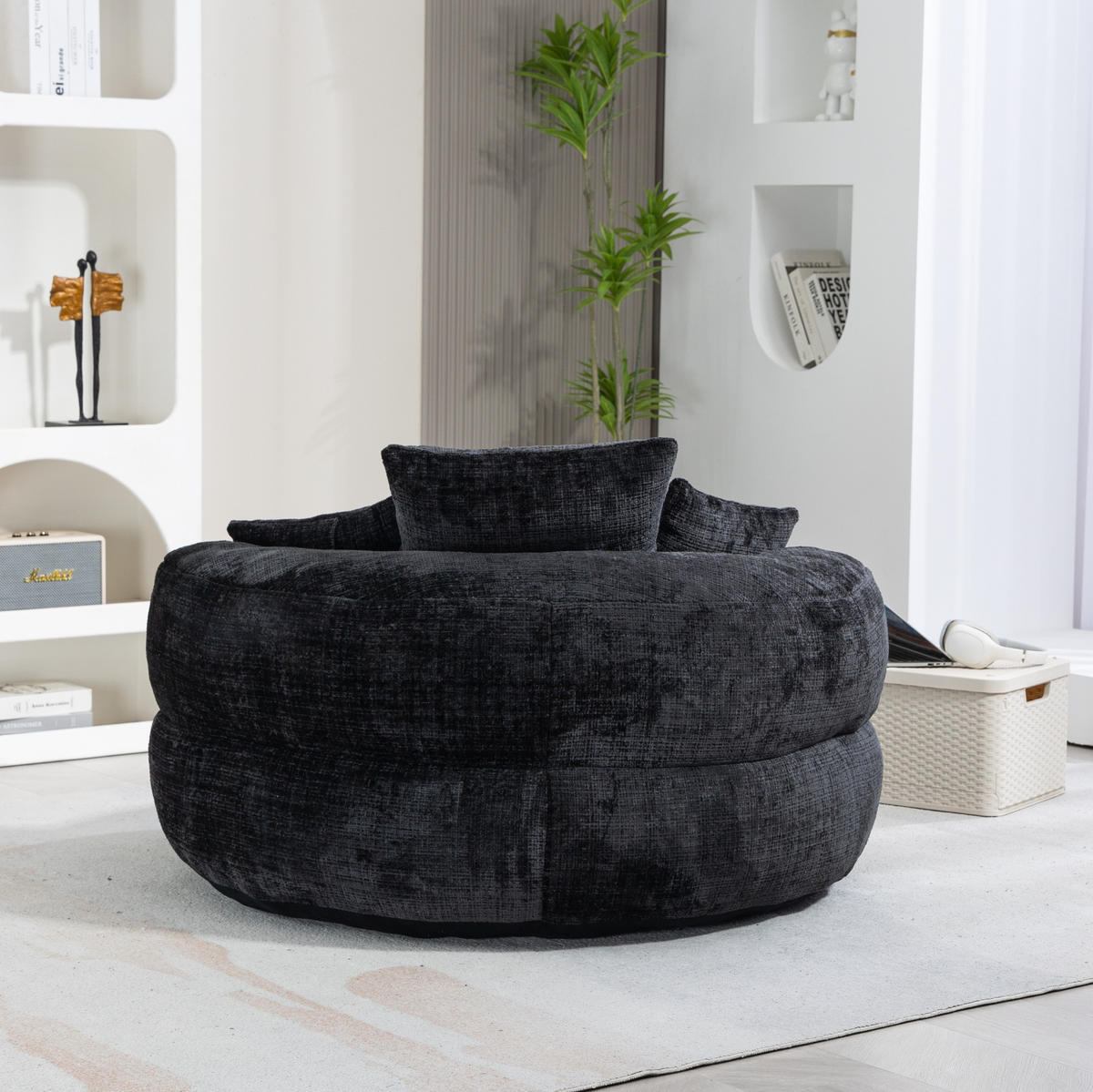 SITZSACK mit Armlehnen 108 x 108 x 52 cm Chenille Black - Schwarz, Kunststoff (108/52/108cm) - Beauniv