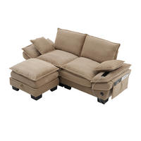 2-SITZER Sofa aus Corduroy 190x132x84 cm mit Hocker & USB-C, beige - Beige, Textil (132/84/190cm)