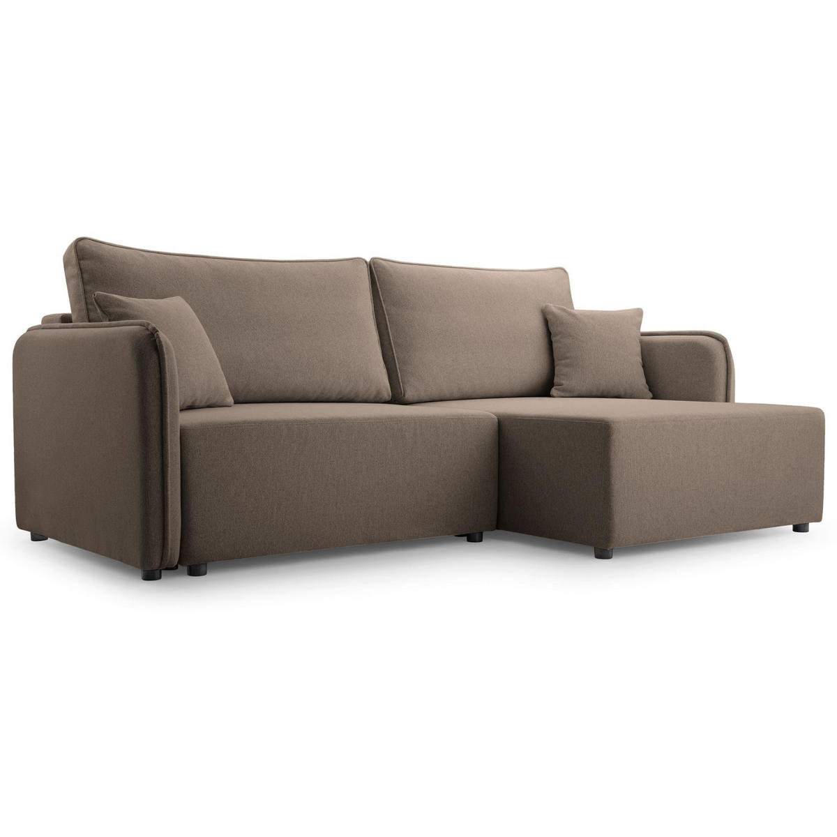 ECKSOFA Kassian, Hellbraun Strukturstoff, rechtsseitig - Hellbraun/Schwarz, Kunststoff/Textil (147/227cm) - Selsey