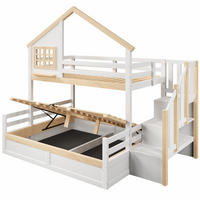 ETAGENBETT 90x200 und 140x200 cm in Weiß/Natur mit Hausdesign und hydraulischem Stauraum - Weiß, Holz (140/200cm) - IVMEU