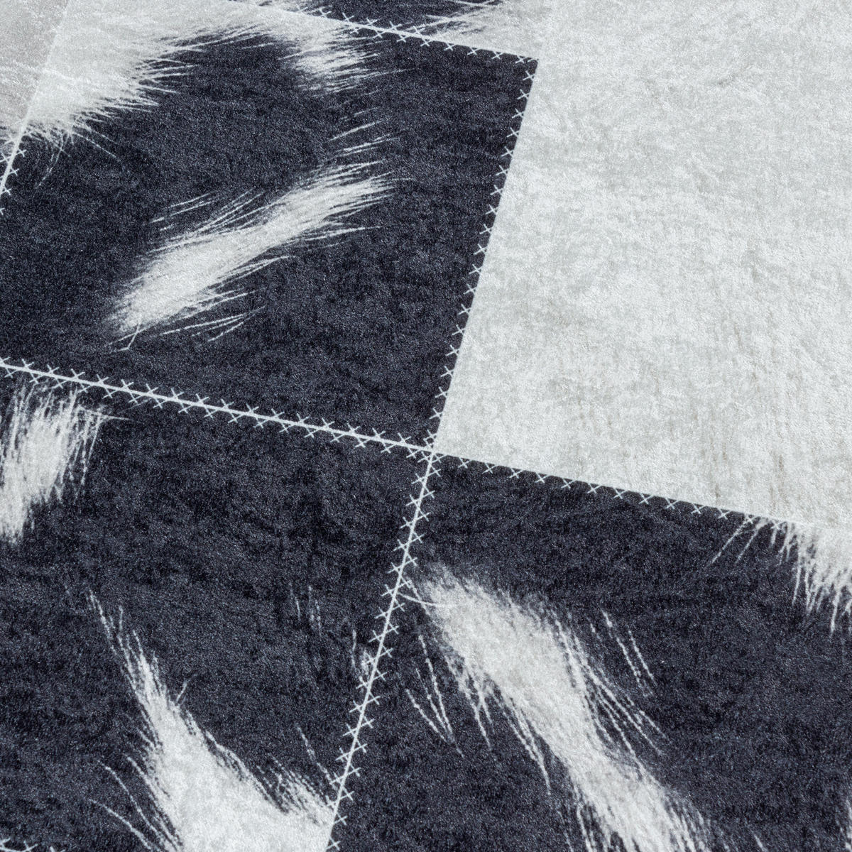 TEPPICH Waschbar Flachgewebe Patchwork Design Polyester Wohnzimmer Schwarz Rechteckig 200x290 - Schwarz, Textil (200/290cm) - KADIMA DESIGN