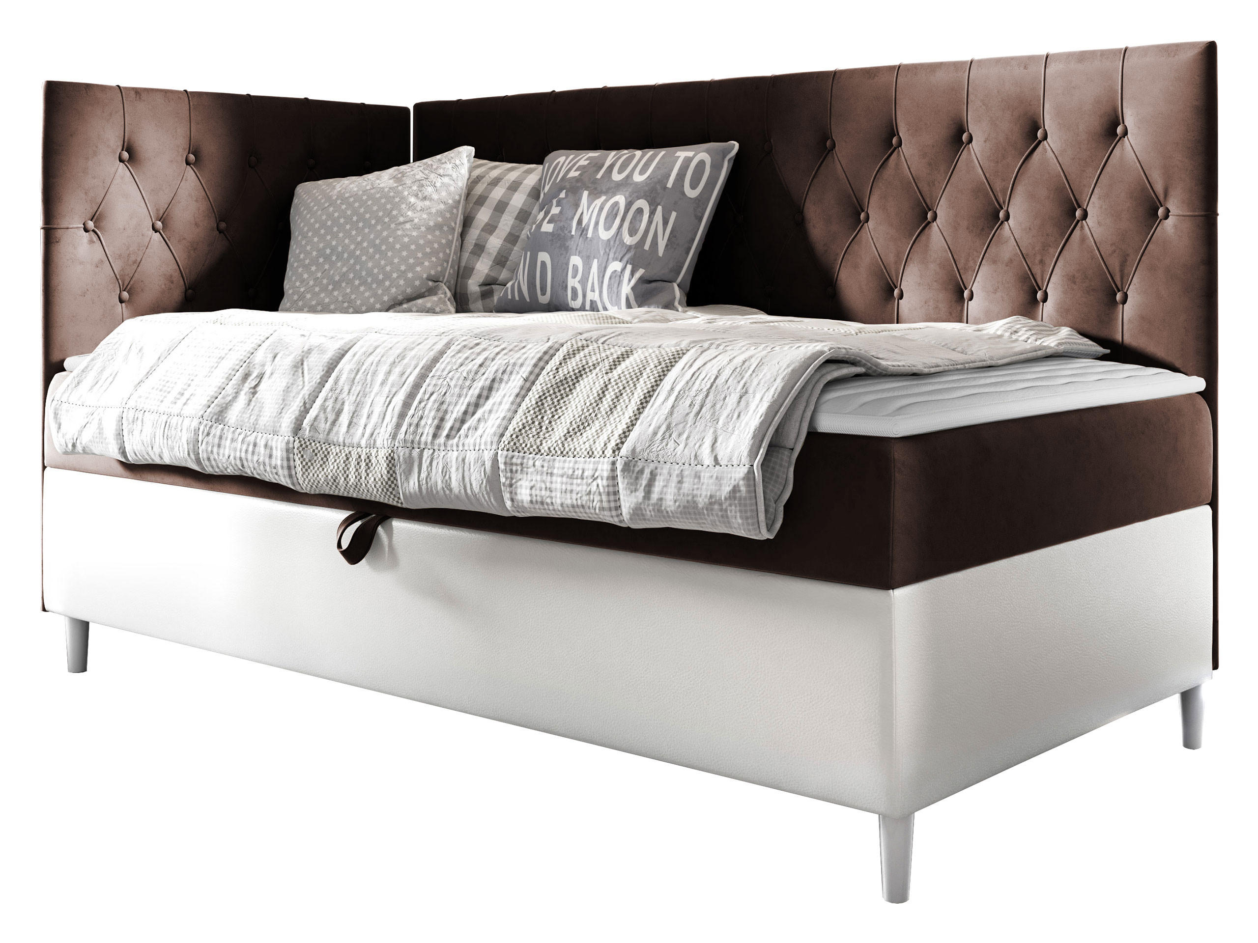 BOXBETT Filip Junior 3, Seite zum Öffnen des Bettkastens: Links - Weiß/Braun, Holz (80/200cm) - MIRJAN24