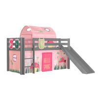 HOCHBETT mit Rutsche Karolina Massivholz Grau Textilset Spring 4 - Hellrosa/Grau, Holz (90/200cm) - 58aufmkessel