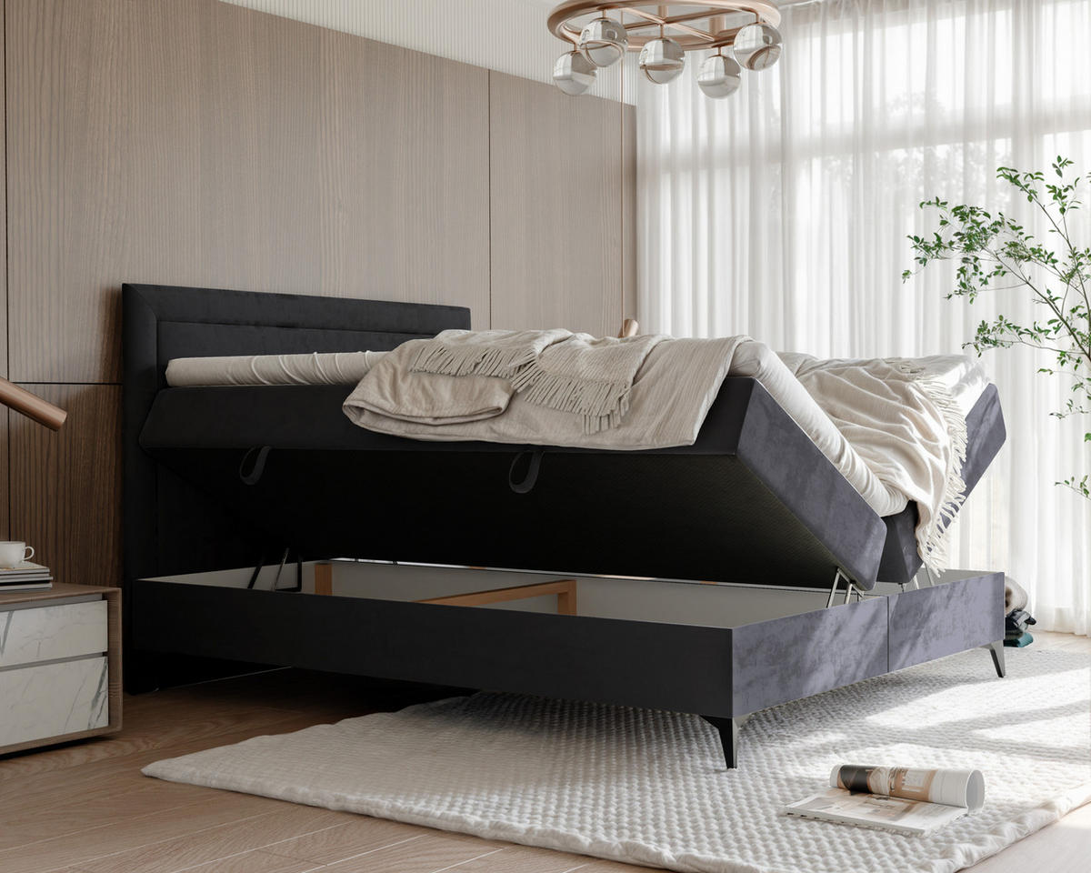 BOXBETT NERO 180/200 cm mit Matratze und Topper, Schwarz - Schwarz, Holzwerkstoff/Textil (180/200cm) - Idohome