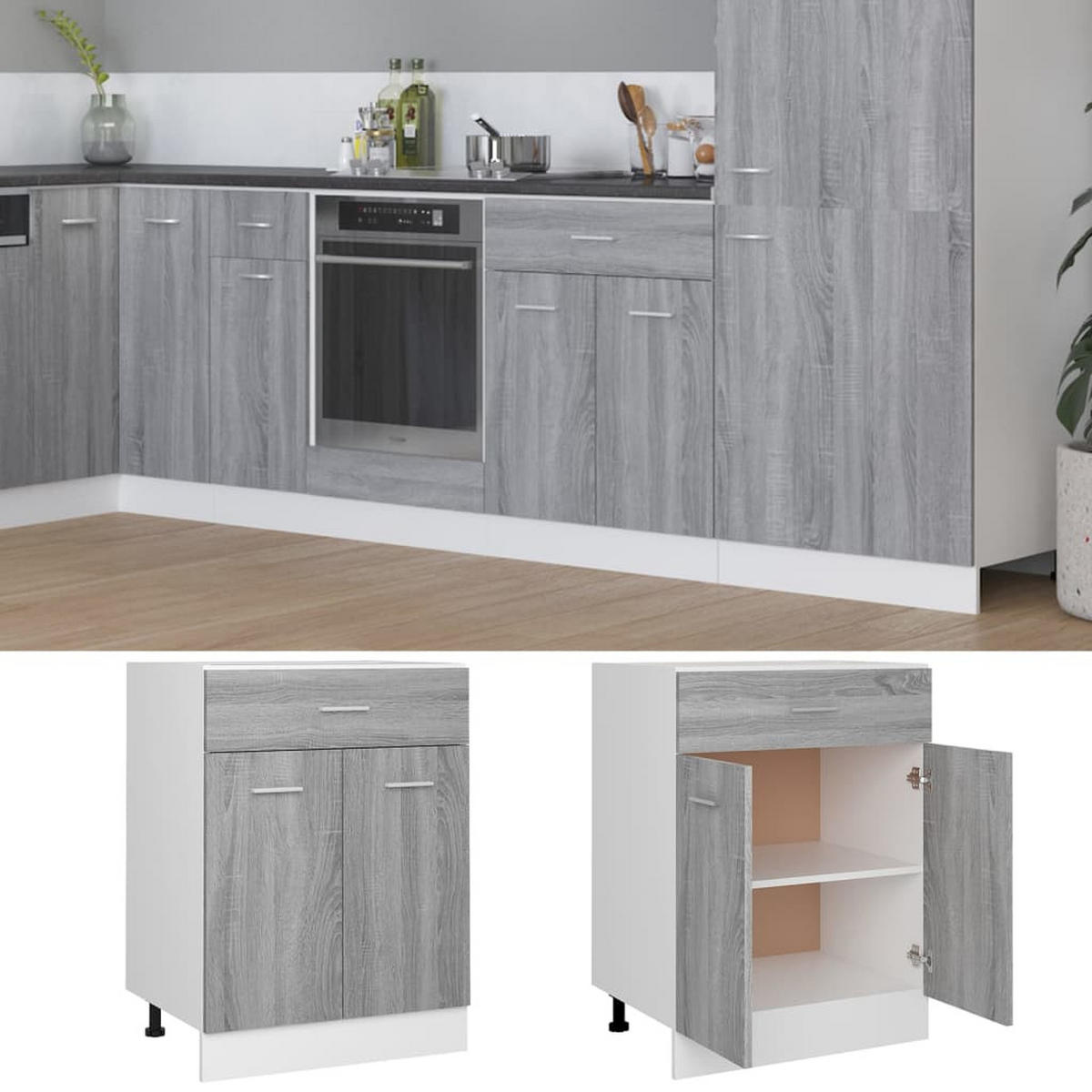 UNTERSCHRANK Mit Schublade Lyon Grau Sonoma 60/46/81,5 Cm - Grau, Holzwerkstoff (46/81.5/60cm) - vidaXL
