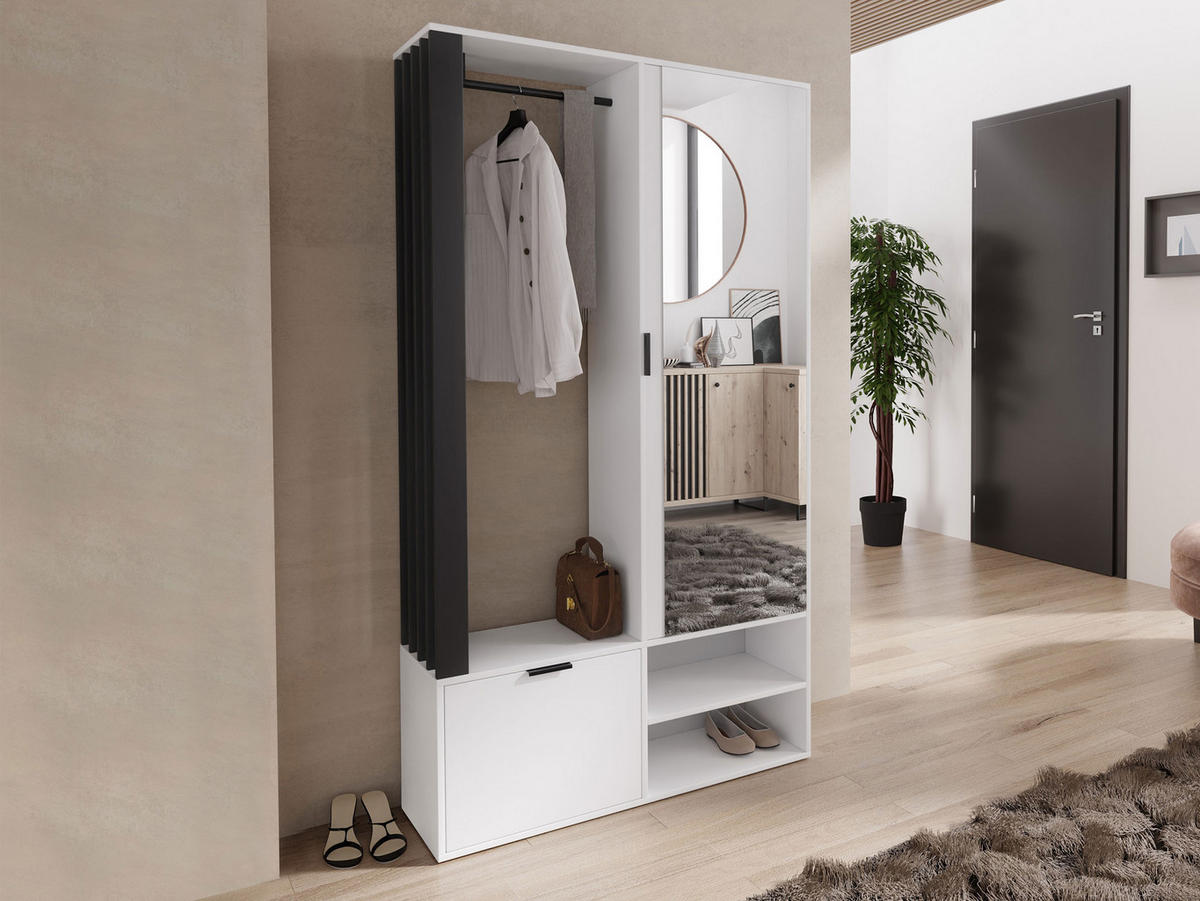 GARDEROBE Milo - Schwarz/Weiß, Holzwerkstoff/Kunststoff (100/190/33cm) - MIRJAN24