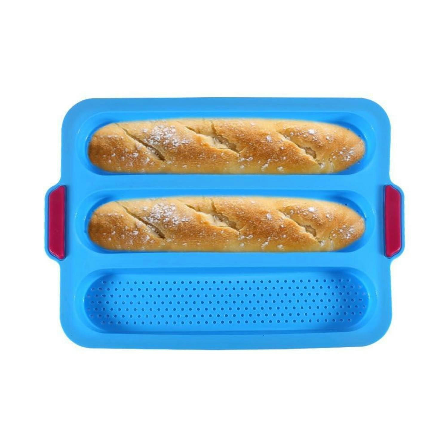 BAGUETTE-BACKBLECH 34 x 24 cm Silikon für 3 Baguettes - Blau, Kunststoff (24/3/28cm)
