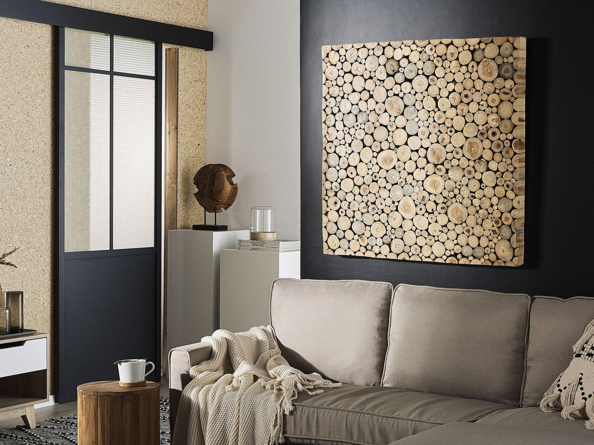WANDDEKORATION Teakholz heller holzfarbton Twig - Hellbraun, Holz (85/85/6cm) - Beliani