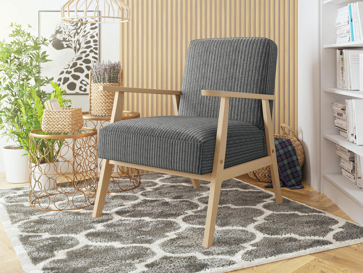 SESSEL Retro Cord - Naturfarben/Grau, Holz/Textil (59/76/67cm) - MIRJAN24
