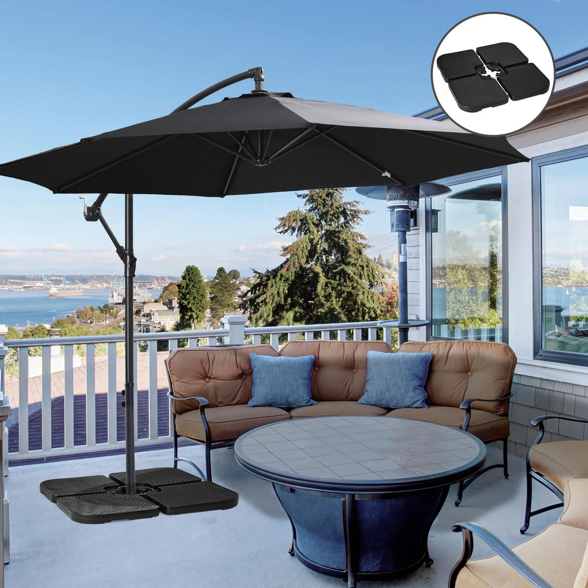 SCHIRMGEWICHT für Ampelschirm mit Griff, mit 80 kg Sand oder 60 kg Wasser befüllbar, HDPE, Schwarz - Schwarz, Kunststoff (100/100cm) - Outsunny