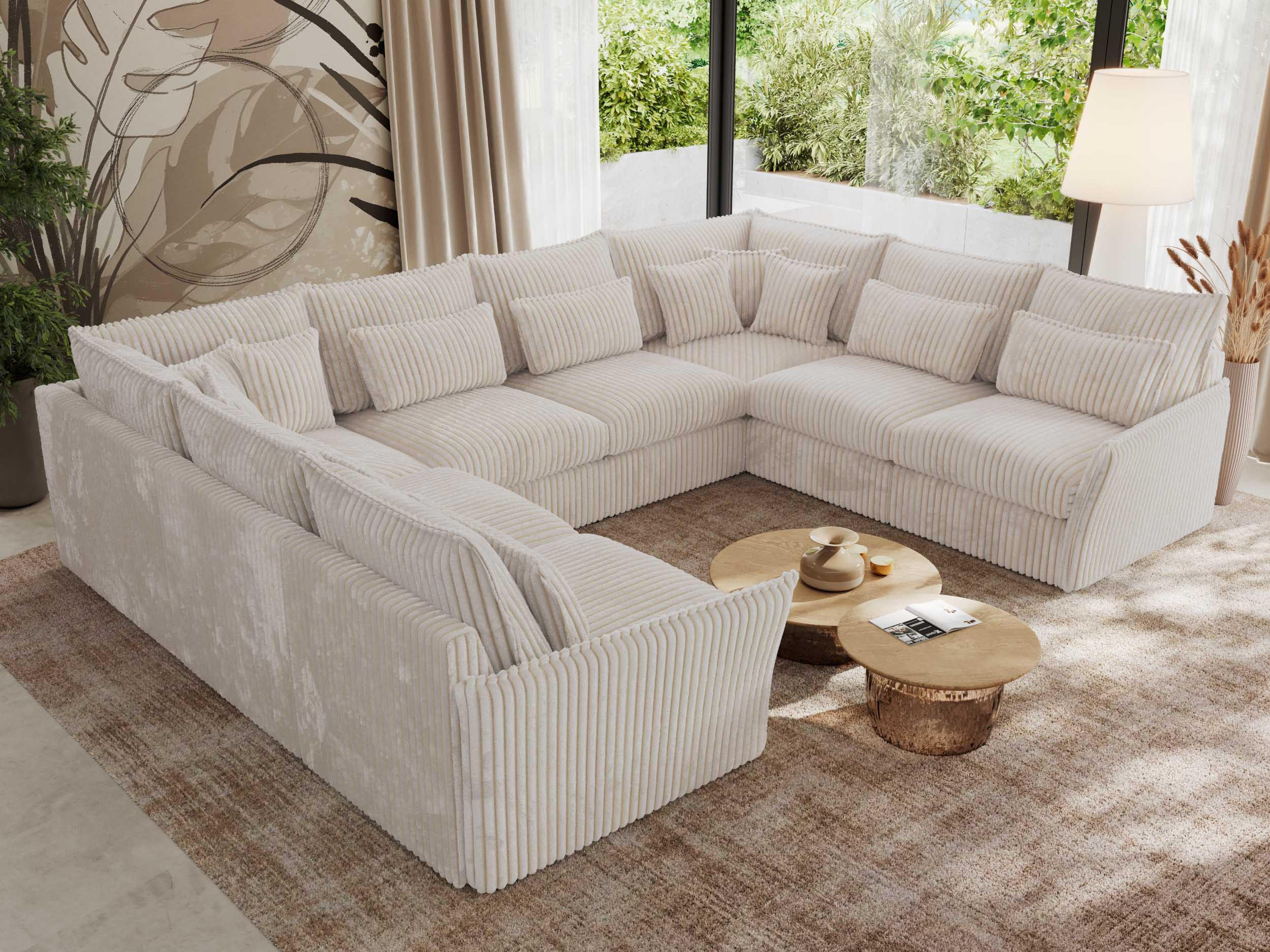 WOHNLANDSCHAFT VERSO U 8M Beige Cord - Beige/Schwarz, Kunststoff/Textil (362/93/270cm) - MKS