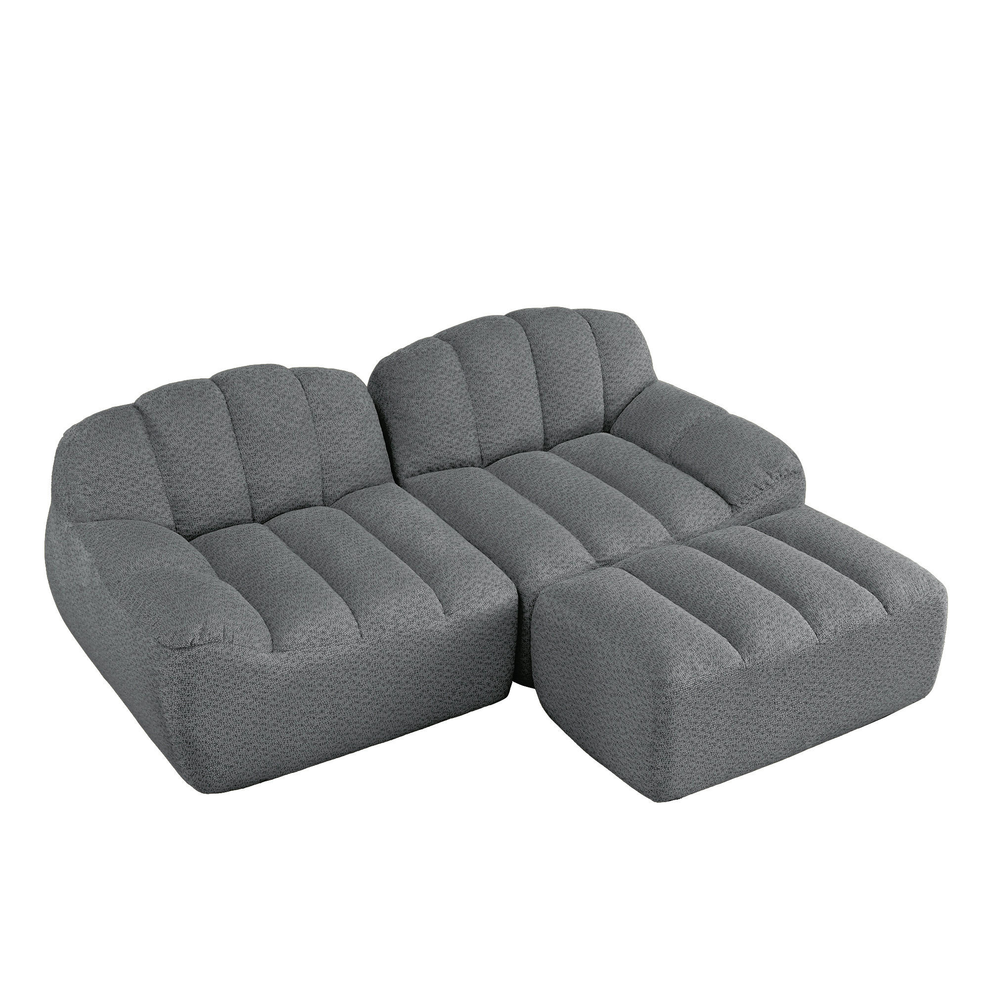 ECKSOFA aus granuliertem Fleece, frameless Lounge-Design ohne Montage - Grau, Textil (210/165cm) - Urban Meuble