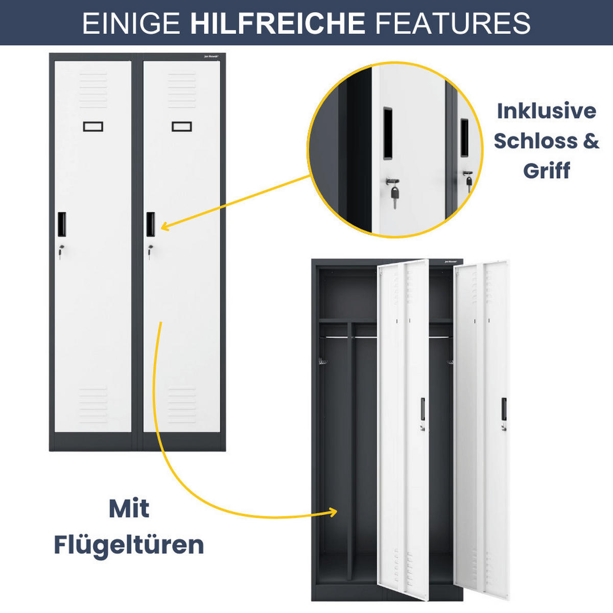 UMKLEIDESCHRANK Spind WIEN 2 Abteile 180x80x50cm Anthrazit-Weiß - Anthrazit, Metall (80/180/50cm) - DELUKE