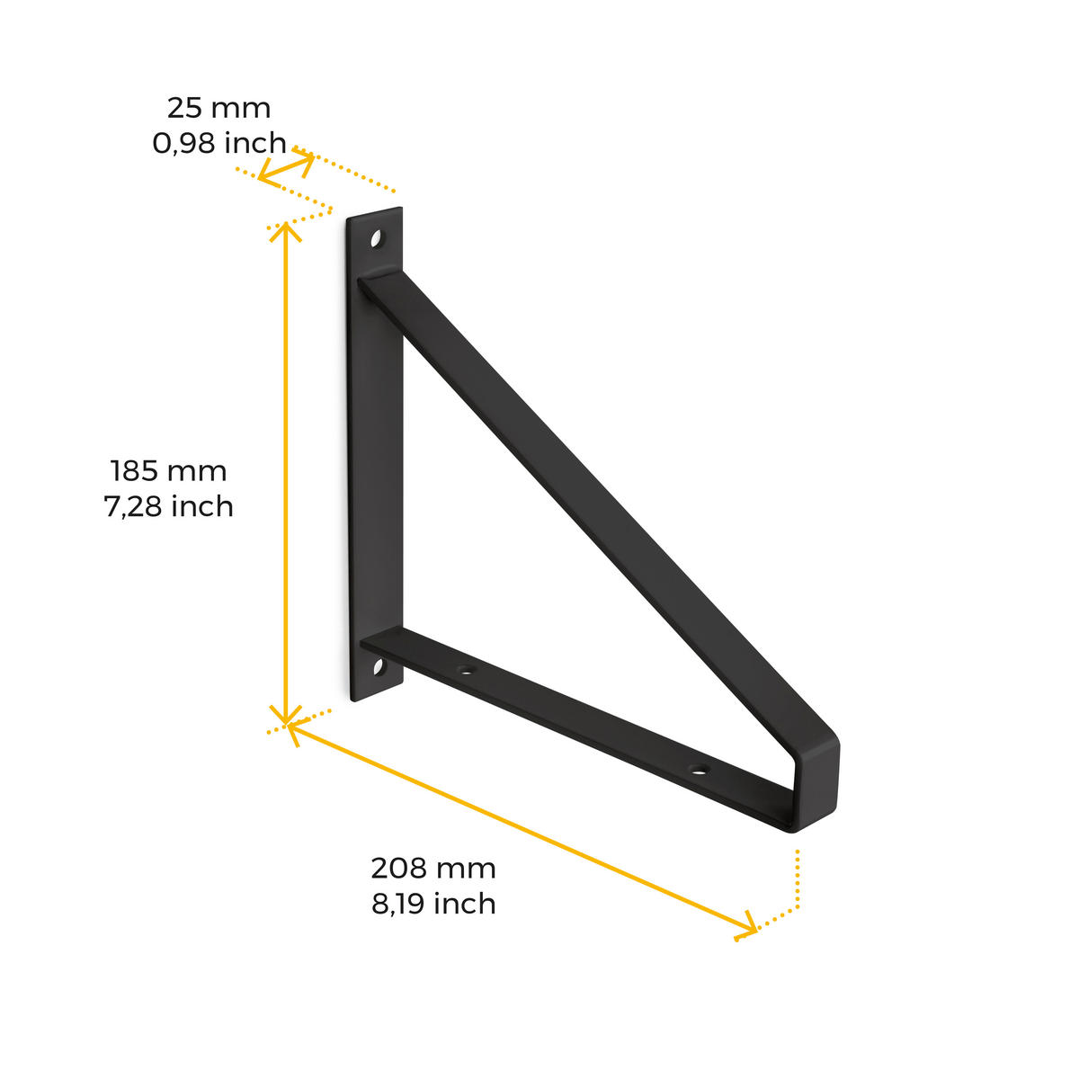 TRÄGER-SET für Regale in Holz Shelf mit dreieckiger Form, Stahl, Schwarz - Schwarz, Metall (22.5/3/22cm) - EMUCA