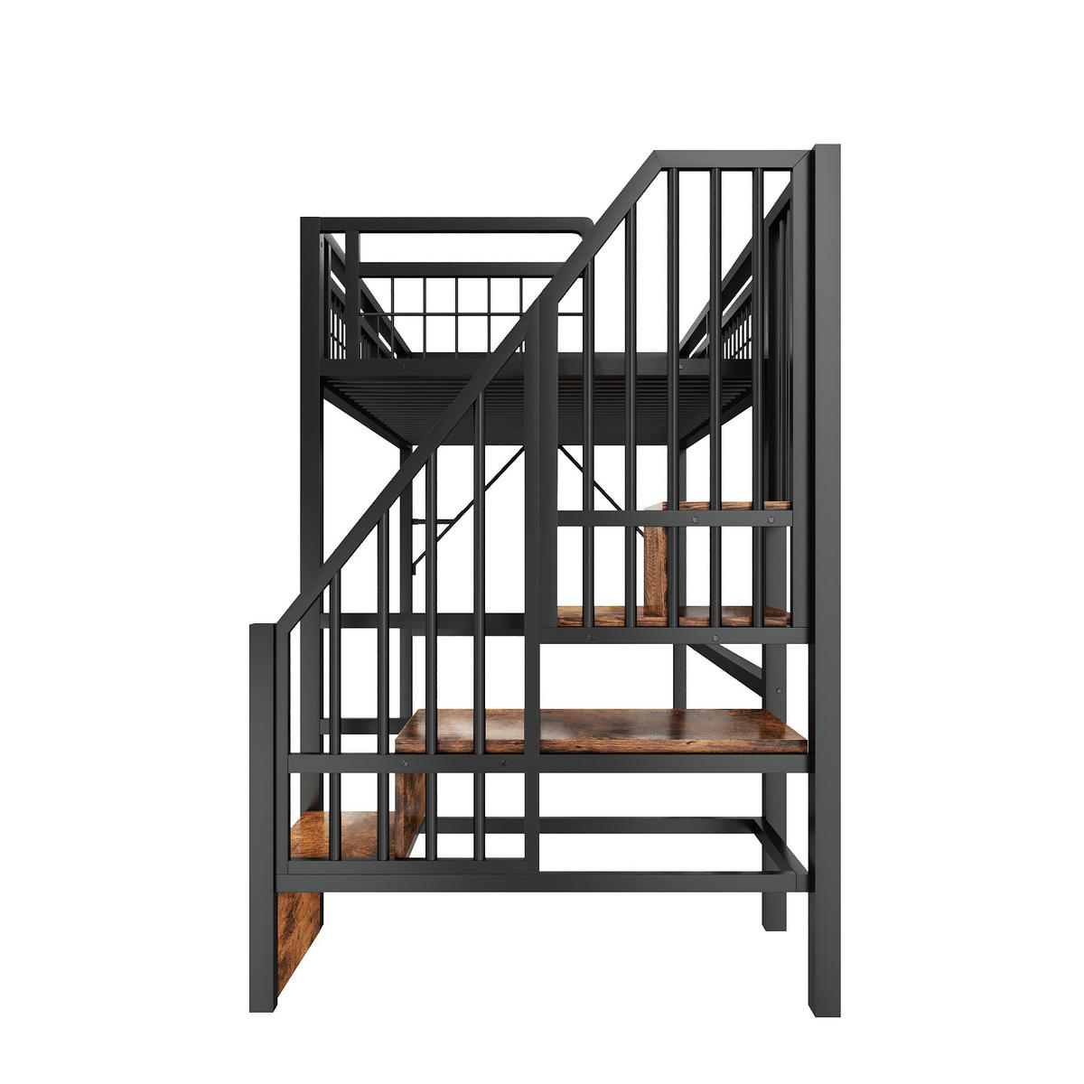 HOCHBETT 90/200 cm in Schwarz mit LED und Treppe mit Stauraum - Schwarz, Holzwerkstoff/Metall (90/200cm) - STILVORA