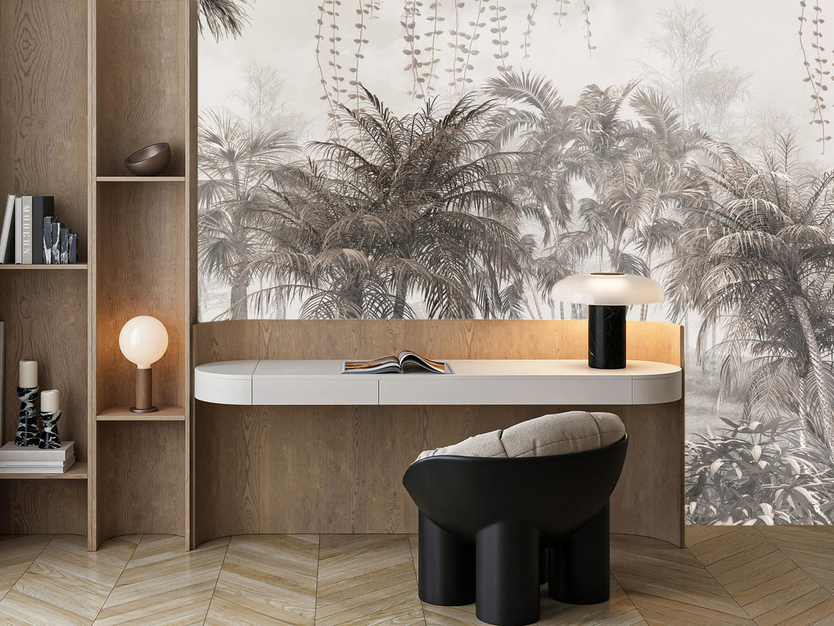 FOTOTAPETE für Büro Vintage Tropisch Dschungel Palmen Blätter 250x175 - Beige/Braun, Papier (250/175cm) - Muralo