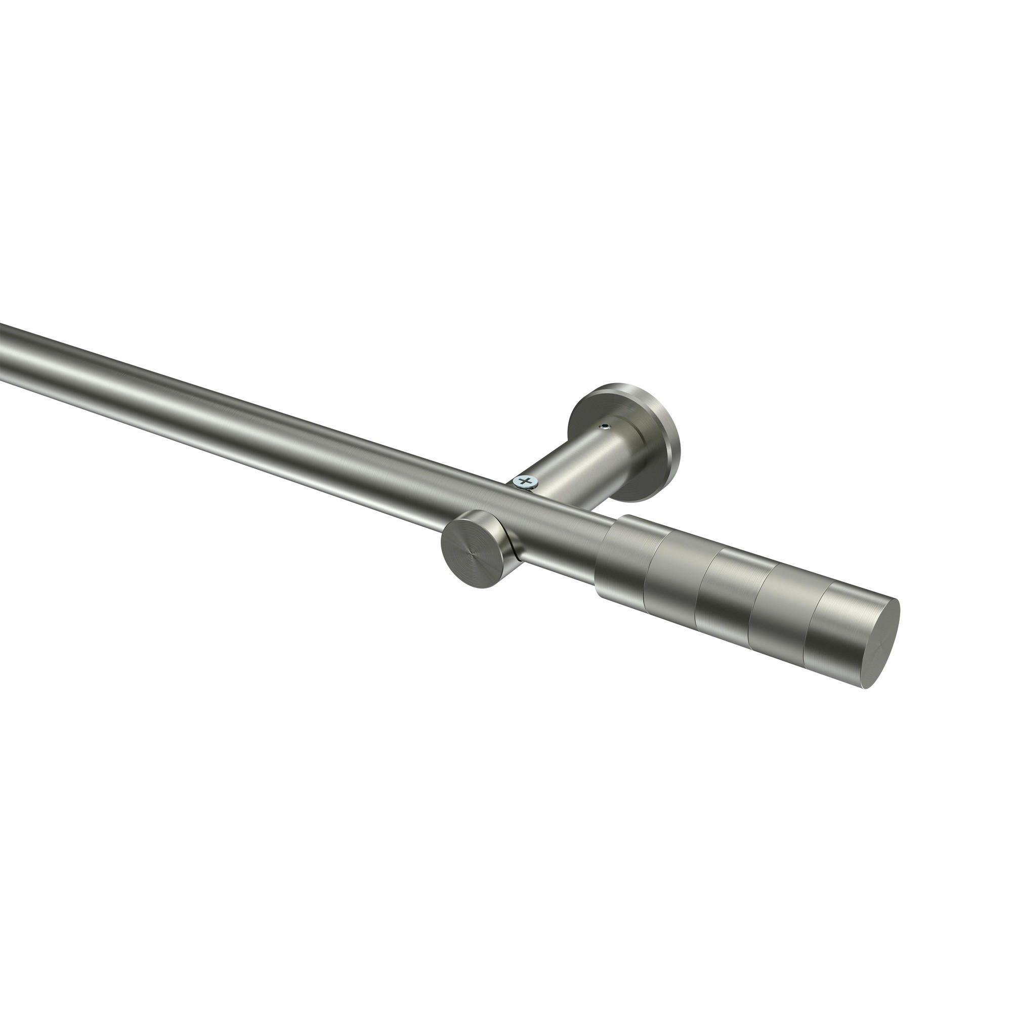 GARDINENSTANGEN-SET Platon Mavell 260 cm (geteilt in 2 x 130 cm), 1-läufig (ohne Ringe), 20 mm Ø Edelstahl-Optik - Edelstahlfarben/Silberfarben, Metall (260cm) - INTERDECO