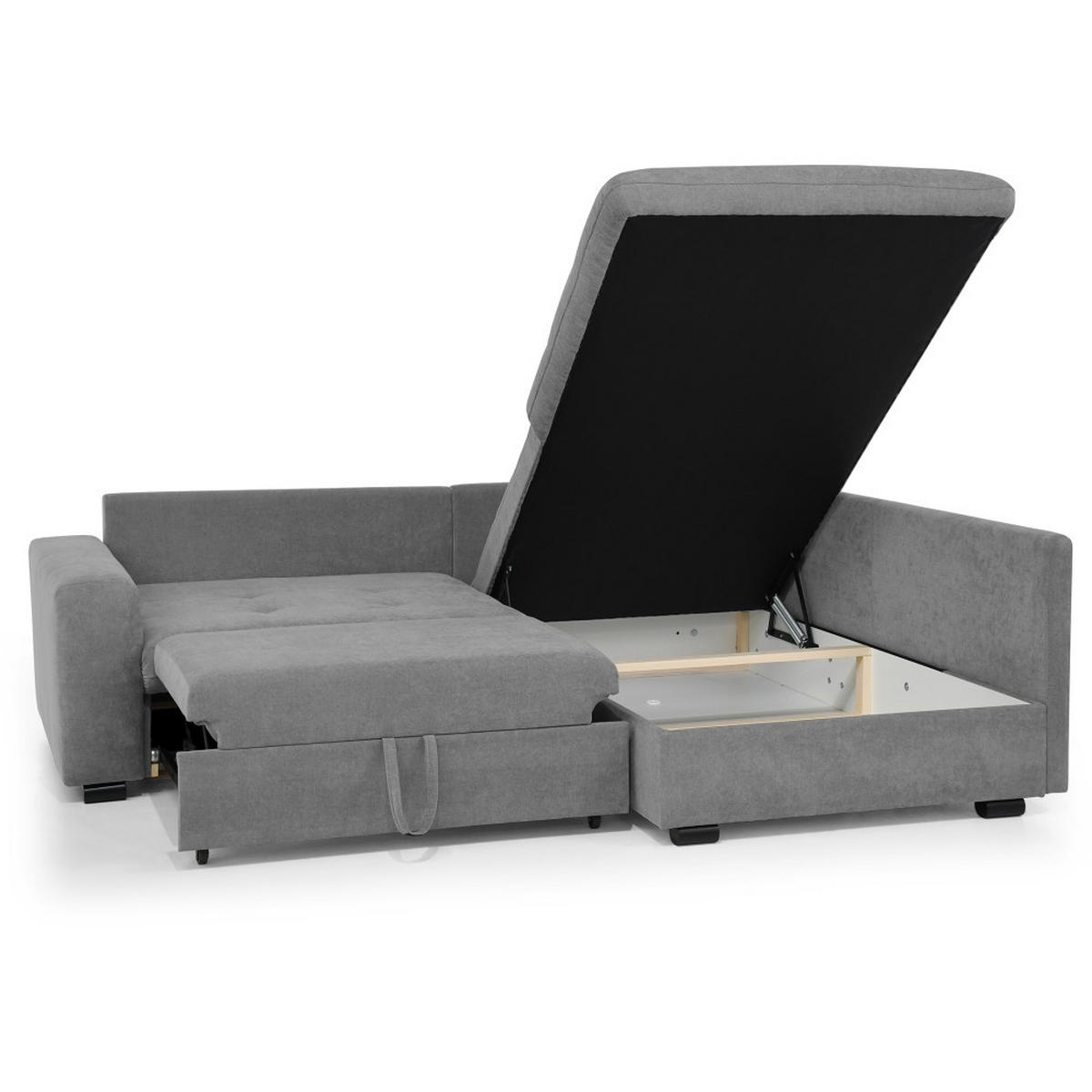 ECKSCHLAFSOFA Ramo mit Bettkasten, Topper gratis, Grau, rechts - Schwarz/Grau, Textil (229/190cm) - Beautysofa