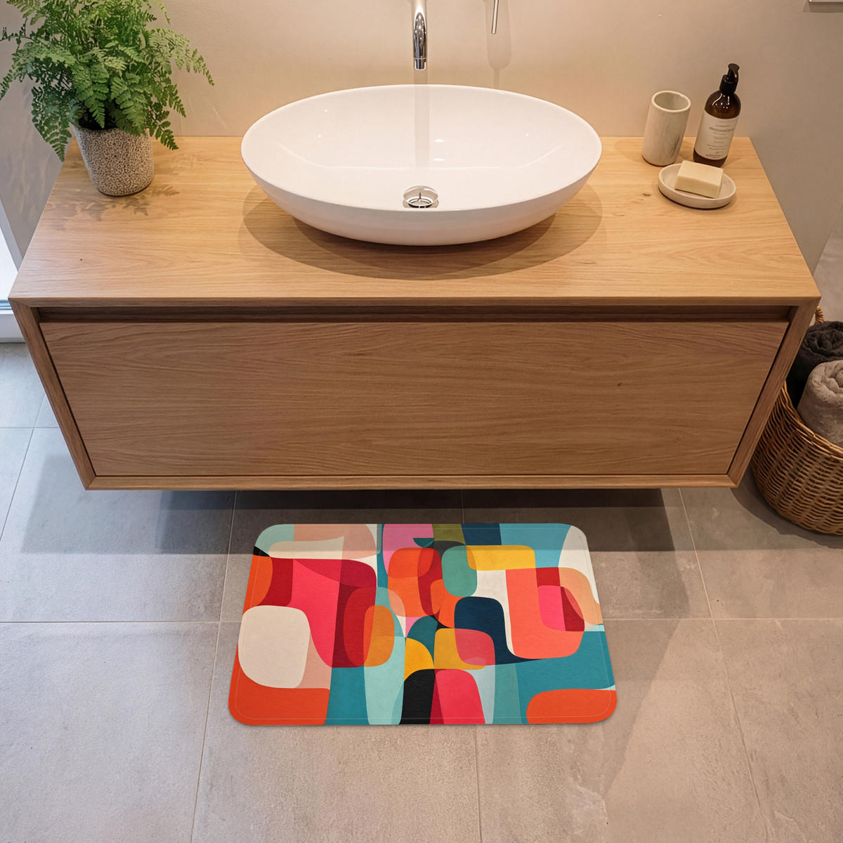 KOUPELNOVÁ PŘEDLOŽKA Tvary - barevné - abstraktní - letadla 60x40 cm - různobarevná, textil/plast (60/40cm) - OnlyWow