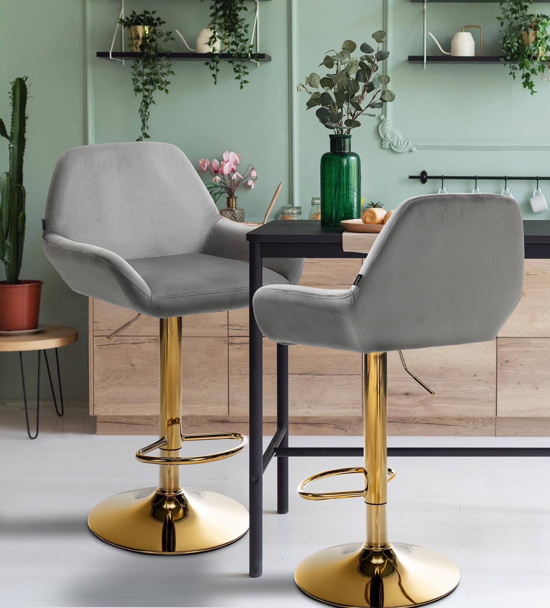 BARHOCKER Samt grau - Goldfarben/Grau, Textil/Metall (51/89/52cm) - CLP