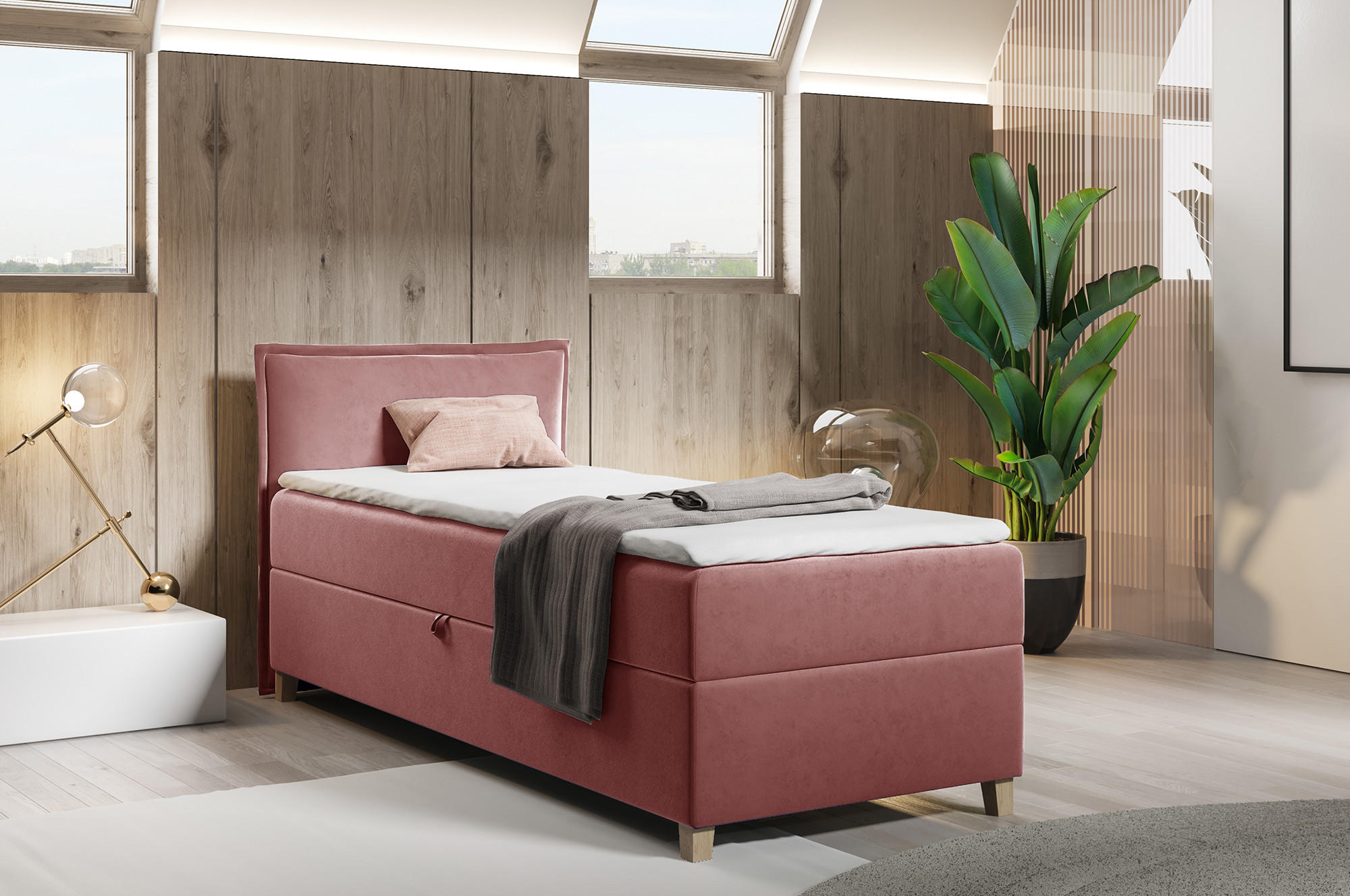BOXBETT Fren Mini - 100x200 - pink (Kronos 29, Velvet) - Pink/Beige, Holz/Holzwerkstoff (100/200cm) - Sofnet