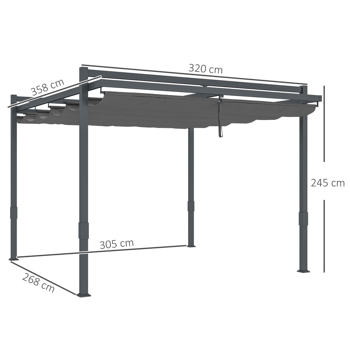 PERGOLA Pavillon ca. 3,5x3m Aluminium Stabil winterfest Sonnenschutz mit verstellbares Schiebedach Grau - Grau, Metall (358/245/320cm)