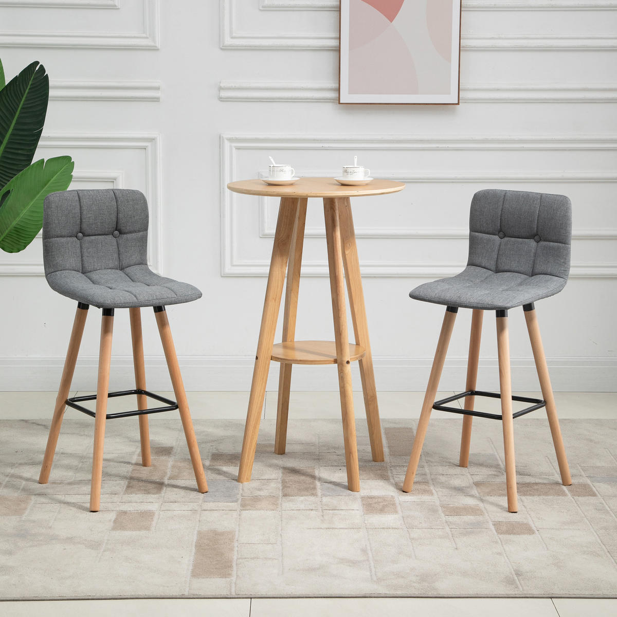 BARHOCKER 2er-Set DE-14776 gepolstert mit Holzfüßen Grau - Grau, Holzwerkstoff (41.5/97.5/47cm) - ComfortXL