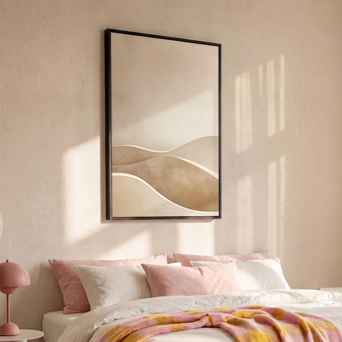 LEINWAND Bilder mit Rahmen - Beige - Natur - Abstrakt - Modern - 90x140 - Beige, Textil (90/140cm) - MuchoWow