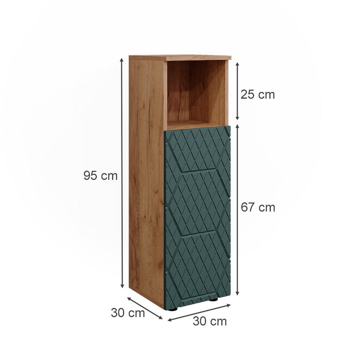 MIDISCHRANK Irma Goldkraft Eiche 30 x 95 cm - Grün, Holzwerkstoff (30/95/30cm) - Vicco