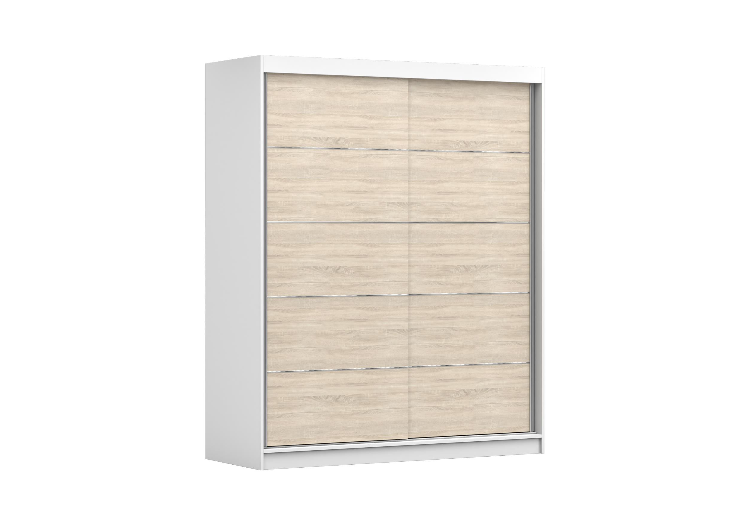 SCHIEBETÜRENSCHRANK - Kleiderschrank EVA 06 - Weiß + Sonoma - Weiß/Sonoma Eiche, Holzwerkstoff (160/195/61cm) - Möblo