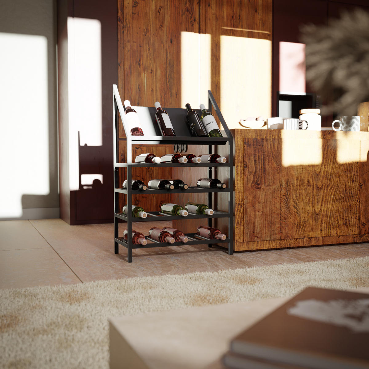WEINREGAL Napa Metall,Schwarz, Für 35 Weinflaschen 95/60/30cm - Schwarz, Metall (60/95/30cm) - Metalo Pro