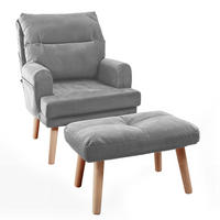 RELAXSESSEL NEMO mit Hocker und Holzfüßen - Grau, Holz (65/95/65cm) - Idohome