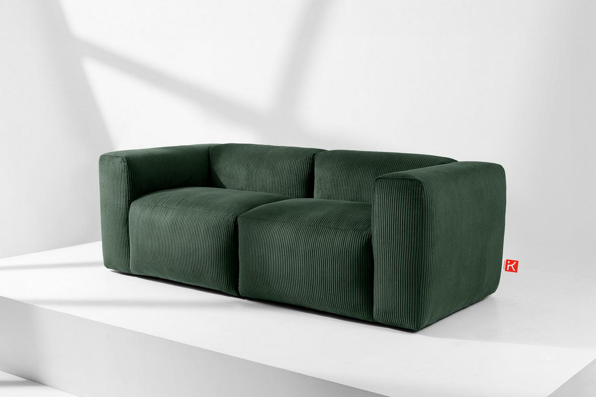 2-SITZER-MODULSOFA BUFFO mit extrem weicher und bequemer Sitzfläche, Kordstoff, dunkelgrün - Dunkelgrün, Textil (210/73/96cm) - KONSIMO®