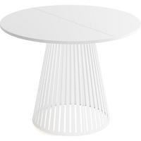 ESSTISCH Naro rund ausziehbar mit Weißem Lamellen-Metallgestell, Weiß 120-200/120/76 cm - Weiß, Holzwerkstoff/Metall (120/196/76cm) - WFL GROUP