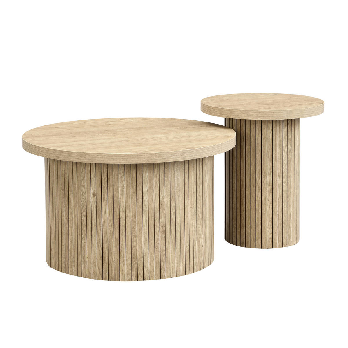 COUCHTISCH-SET 66/66/40 + 40/40/46 cm in Naturfarbe, rund und platzsparend - Naturfarben, Holzwerkstoff (66/66/40cm) - Flora Grace