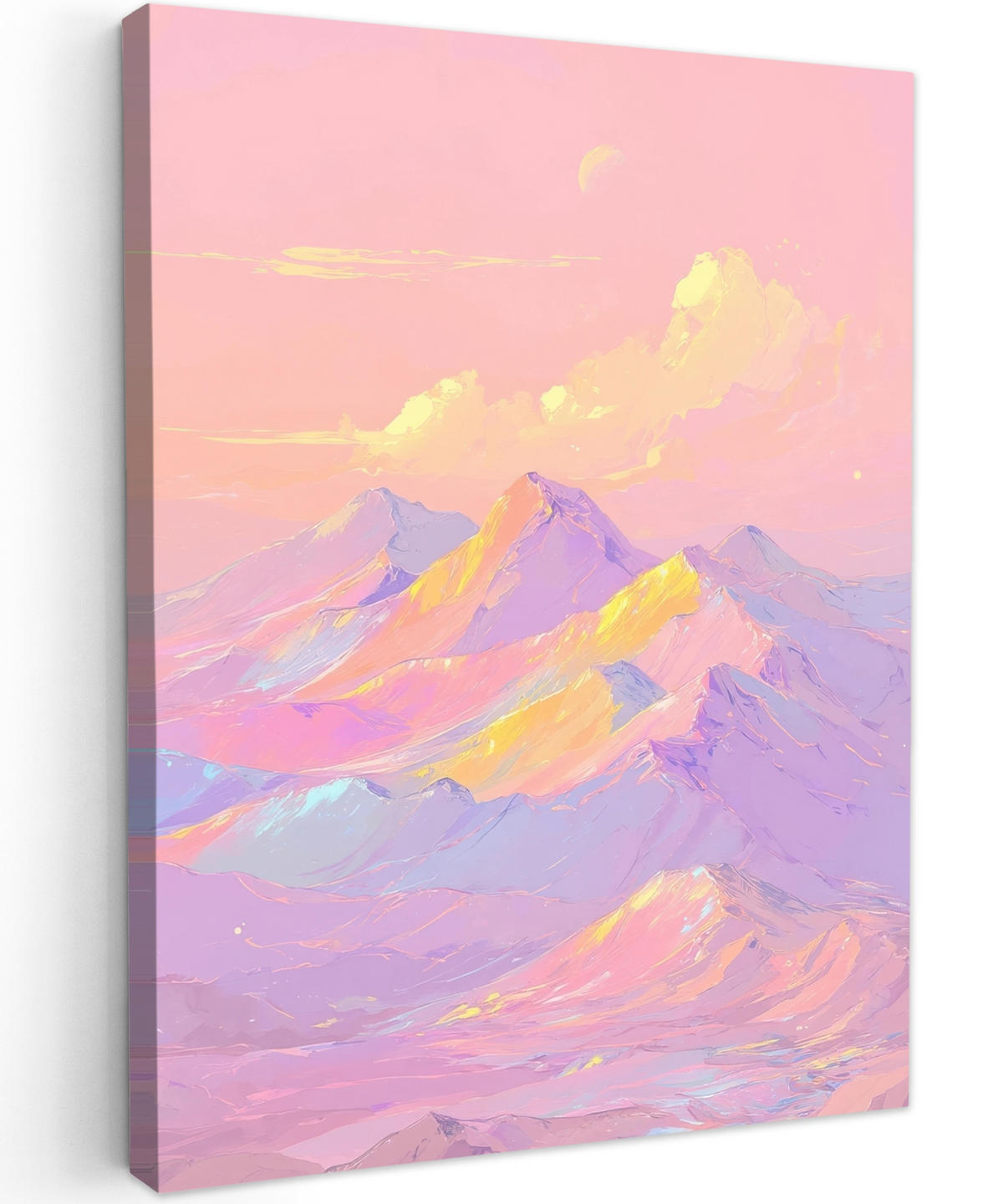 LEINWANDBILD Berggipfel - Wolken - Verträumt Wandbild Wohnzimmer 60x80 cm - Hellrosa, Textil (60/80cm) - MuchoWow